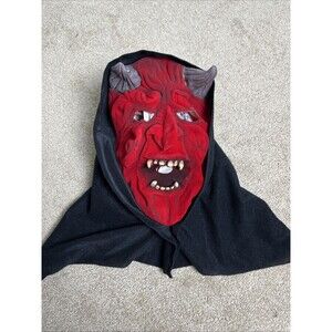 Vintage Devil Hooded Mask Rubber Red Monster Demon Adult‎ Halloween EUC